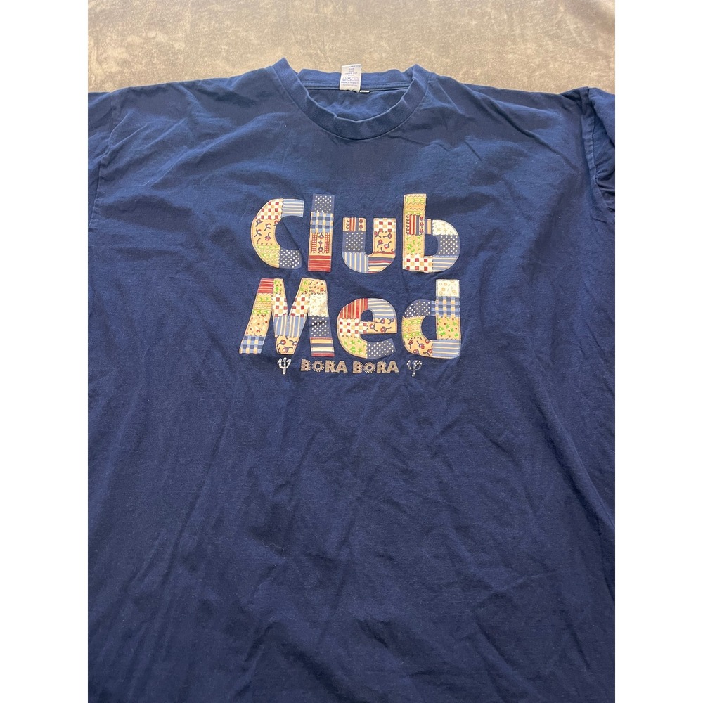 Club Med Bora Bora T-Shirt Large / Extra Large Navy‎ Blue Quilt Patchwork